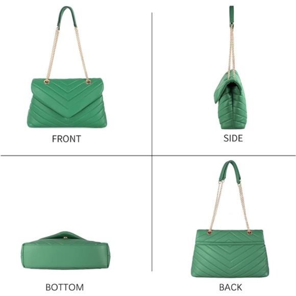 Green Sleek Adjustable Chain Strap Quilted Crossbody Purse - Picture 3 of 6